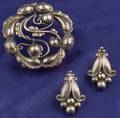 Sterling Silver Brooch and Earclips Georg Jensen
