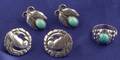 Sterling Silver and Turquoise Earstuds and Ring Georg Jensen