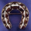 Antique 14kt Gold Banded Agate and Diamond Horseshoe Brooch