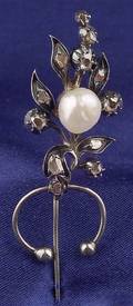 Antique Silver Diamond and Pearl Fibula