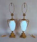 Pair milk glass and ormolu table lamps