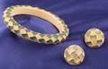 Bakelite Engraved and Painted Bangle and Earstuds