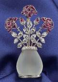 Art Deco Platinum Frosted Rock Crystal Ruby and Diamond Rose Brooch