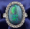 Art Deco Platinum Black Opal and Diamond Ring