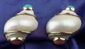 14kt Gold Gemset and Turbo Shell Earclips Seaman Schepps