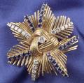 18kt Gold Sapphire and Diamond Flower Brooch Raymond Yard