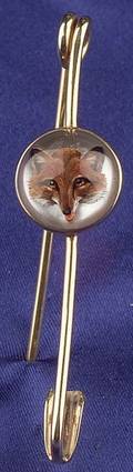14kt Gold and ReversePainted Crystal Fox Head Pin