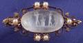 Antique 14kt Gold Moonstone Intaglio and Seed Pearl Brooch