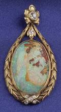 Art Nouveau Boulder Opal and Diamond Pendant
