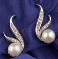 14kt White Gold Cultured Pearl and Diamond Earclips