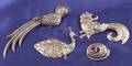 Three Mexican Silver Bird of Paradise Brooches