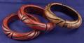 Three Bakelite Carved Marbled Overlay Cut Through Bangles