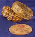 Two Bakelite Apple Juice Bracelets and Painted Butterscotch Butterfly Brooch