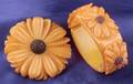 Bakelite Carved Daisy Butterscotch Clamper Bracelet and Brooch