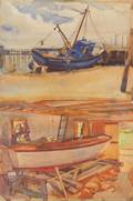 George Yater American b 1910 The Boat Yard ProvincetownA Doublesided Drawing Sanding the Hull