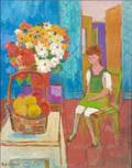 Geraldine Douglas Goldman American 20th21st Century Flower and Basket of Fruit