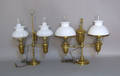 Two brass double arm student lamps