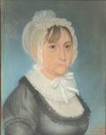 American School 19th Century Portrait of a Woman Wearing a White Lace Bonnet and Ruff
