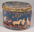 Wallpaper Covered Blue Bandbox with Hunting Scene