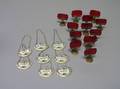 Set of Twelve Austrian Ruby Cut Glass and Giltmetal Place Card Holders and a Set of Eight Coalport Porcelain Liquor Decanter Tags