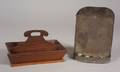 Mahogany and Tiger Maple Cutlery Box and a Tin Candle Sconce