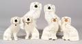 Three Pairs of Staffordshire Pottery Dogs