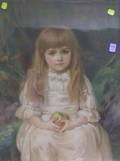 Late Victorian Golden Oak Framed Chromolithograph Portrait of a Young Girl