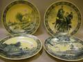 Set of Four Large Boch Blue and White Delfts Scenic Transfer Decorated Chargers