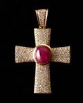 18k Gold Ruby  Diamond Cross Pendant