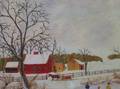 Framed Primitive Oil Winter Scene