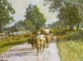Framed Gouache of Cows on a Path