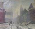 Framed Oil Winter City Street Scene