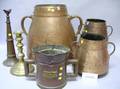 Six Assorted Copper Articles and Large Brass Candlestick