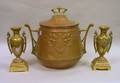 Pair of Brass and Silver Plated Urn Garnitures and a WMF Arts  Crafts Brass Mounted Copper Covered Vessel