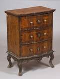 Continental Baroquestyle Inlaid Walnut Veneer Serpentine ThreeDrawer Chest