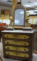 Victorian Grain Painted and Floral Decorated Cottage Mirrored Bureau