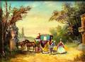 Continental School 20th Century Lot of Two Genre Scenes The Coach Arrives