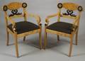 Pair of Biedermeierstyle BrassMounted and PartEbonized Maple Armchairs