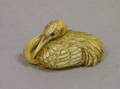 Japanese Carved Ivory Recumbent Crane Netsuke
