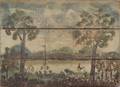 Attributed to Rufus Porter American 17921884 Colonial Landscape Painted Fireboard