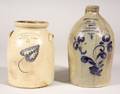 Two Cobalt Blue Decorated Stoneware Items