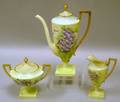 ThreePiece American Belleek Handpainted Violet Decorated Porcelain Coffee Set