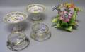 Italian Pottery Floral Centerpiece Pair of Bavarian Reticulated Porcelain Tazzae and a Pair of Silver Overlay Colorless Glass Finger