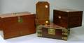 Wooden Wall Box Asian Brass Mounted Wooden Jewelry Box Red Stained Wooden Apothecary Box and a Rosewood Veneer Tea Caddy