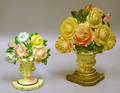Two Painted Cast Iron Vase of Flowers Doorstops