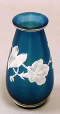 Webb Attributed Blue and White Floral Cameo Glass Vase