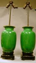Pair of Chinese Green Crackle Glazed Porcelain Vase Table Lamps