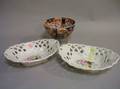 Pair of Paris Porcelain Handpainted Floral Decorated Reticulated Baskets and an Imari Bowl