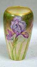 Handpainted Iris Decorated Willets Belleek Porcelain Vase