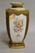 Nippon Handpainted Gilt and Floral Decorated Porcelain Footed Vase